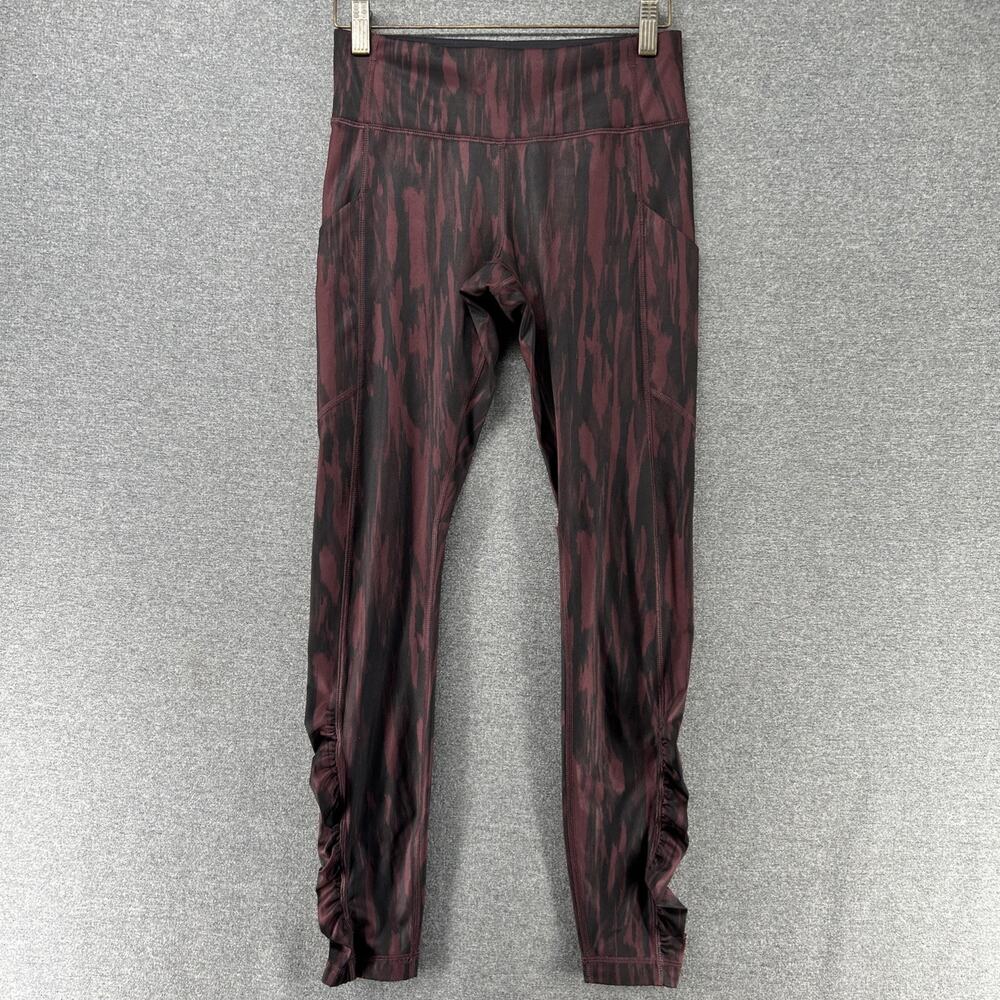 Lululemon Gathered Ruched Leggings Size 4 Burgundy Black Yoga Pants Athleisure